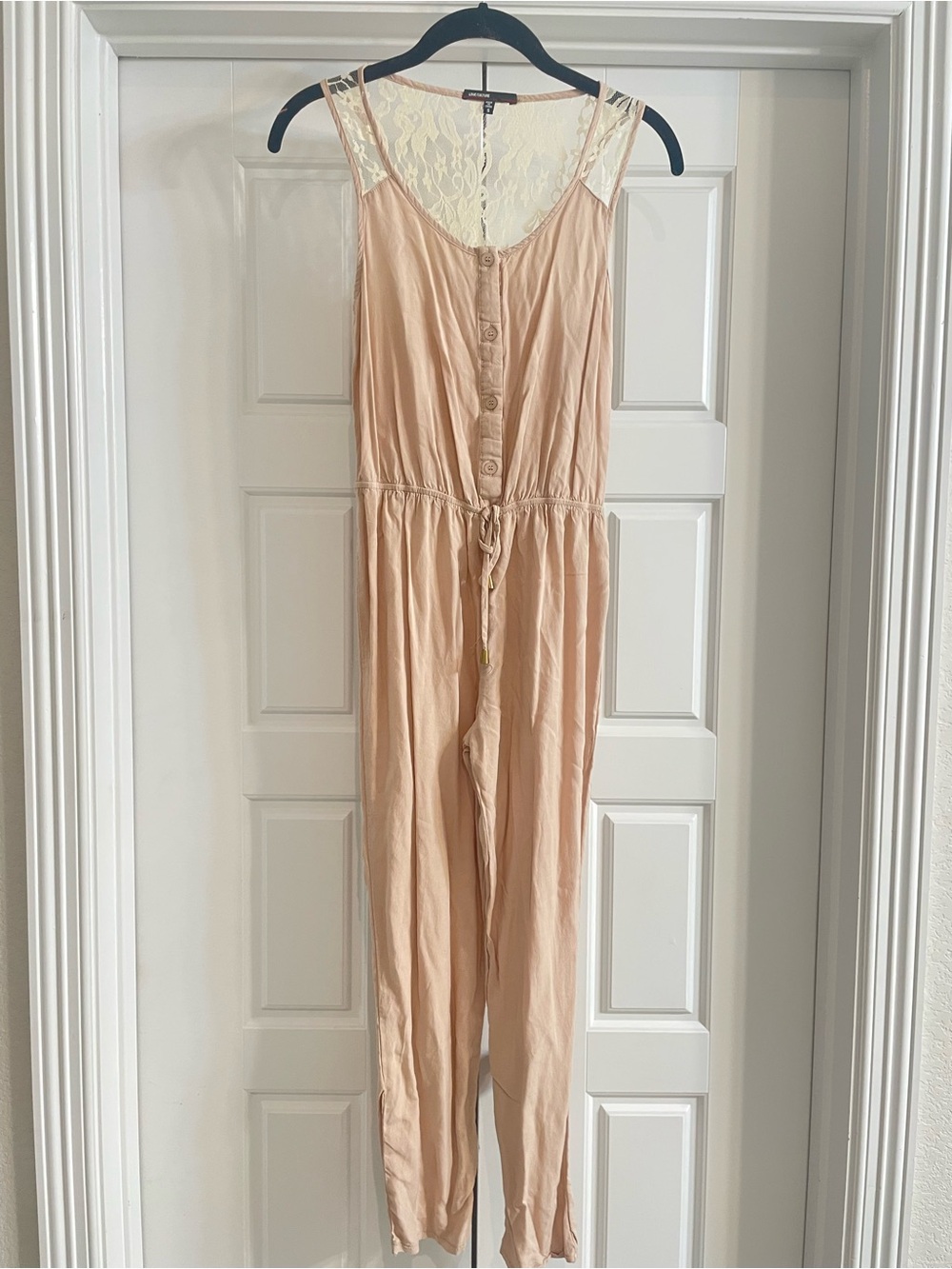 Love Culture Peach Lace-Back Button-Front Sleeveless Jumpsuit